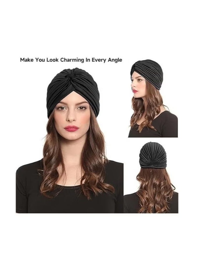 FLOWING 3 Pieces Turbans for Women Soft Turban Head Wrap Pleated Beanie Cap - Image 2