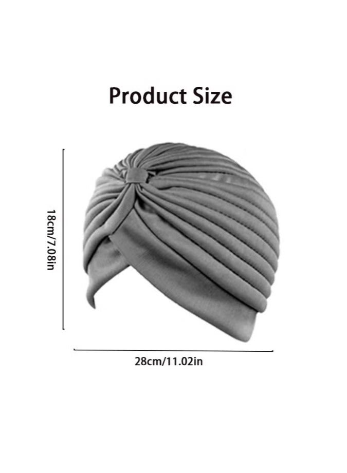FLOWING 3 Pieces Turbans for Women Soft Turban Head Wrap Pleated Beanie Cap - Image 4