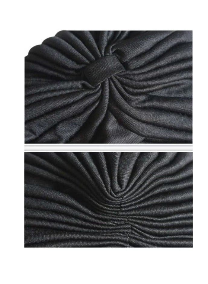 FLOWING 3 Pieces Turbans for Women Soft Turban Head Wrap Pleated Beanie Cap - Image 5