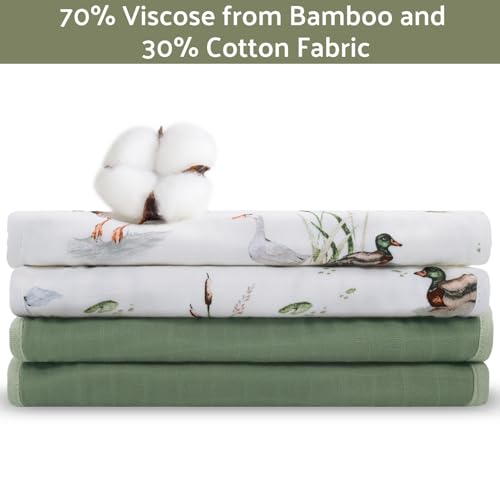 LifeTree Muslin Baby Burp Cloths - 2 Pack 70% Viscose from Bamboo and 30% Cotton Large 22'' by 10'' Absorbent Milk Spit Up Rags - Burping Cloths for Newborn, Girls Boys, MallardDuck & Olive - Image 4