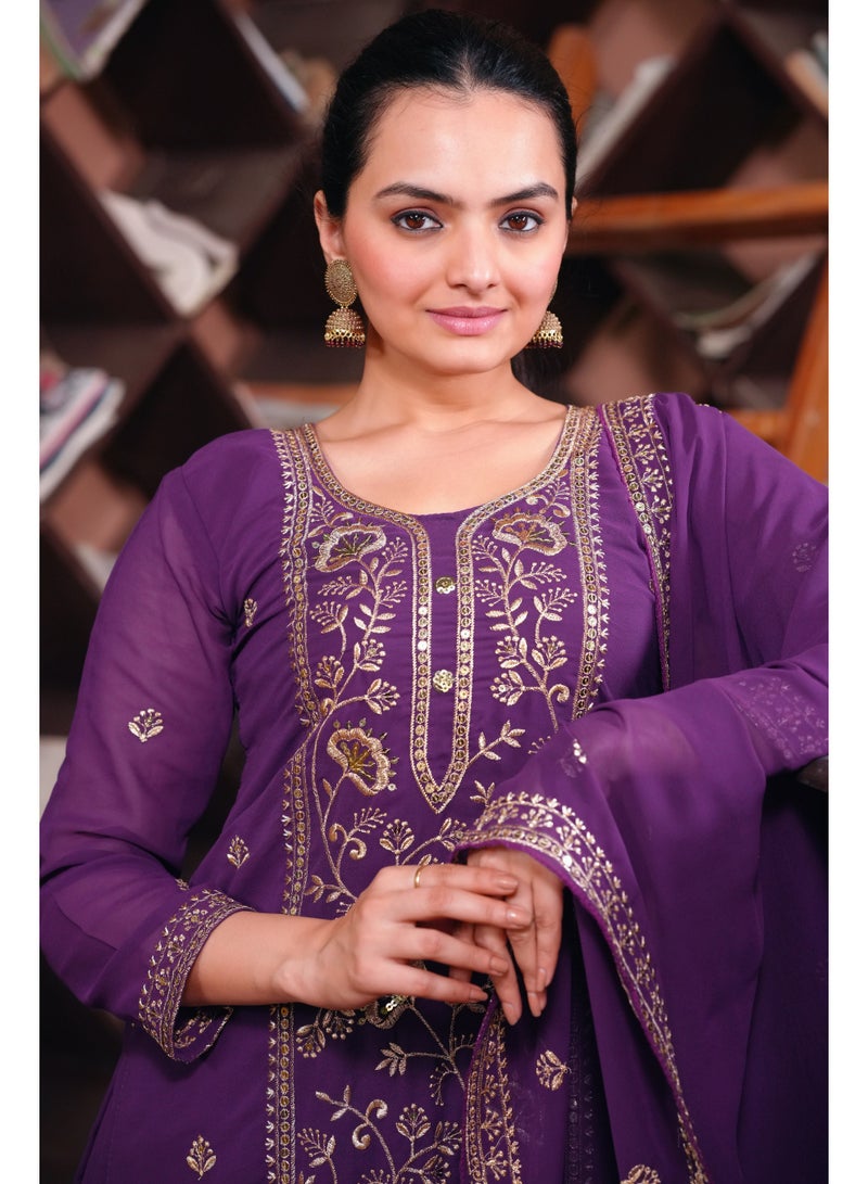 Super Asian Premium Faux Georgette Embroidered Sharara Set with Heavy Dupatta – Fully Stitched Elegance - Image 2