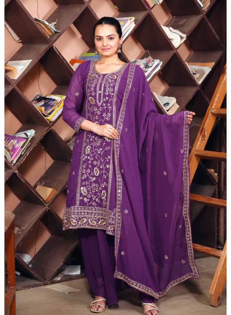 Super Asian Premium Faux Georgette Embroidered Sharara Set with Heavy Dupatta – Fully Stitched Elegance - Image 1