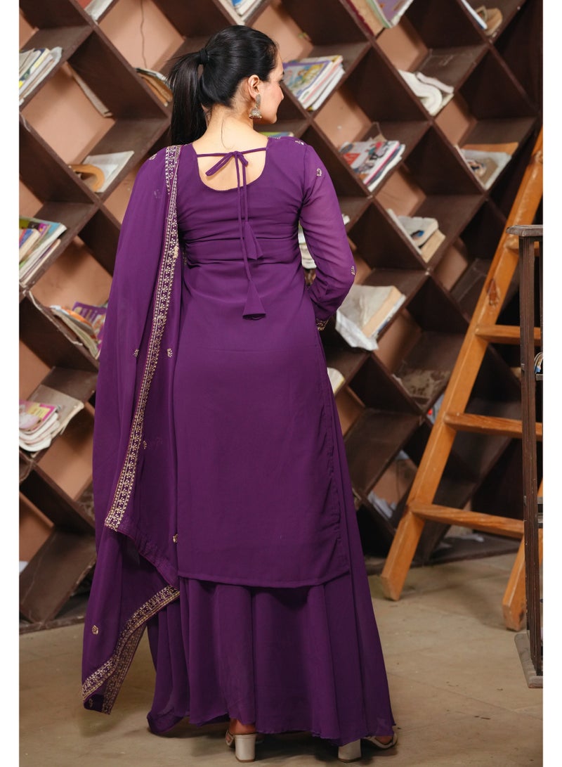 Super Asian Premium Faux Georgette Embroidered Sharara Set with Heavy Dupatta – Fully Stitched Elegance - Image 3