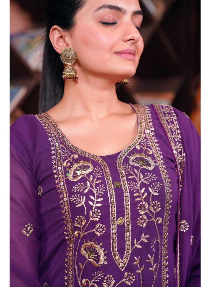Super Asian Premium Faux Georgette Embroidered Sharara Set with Heavy Dupatta – Fully Stitched Elegance - Image 4