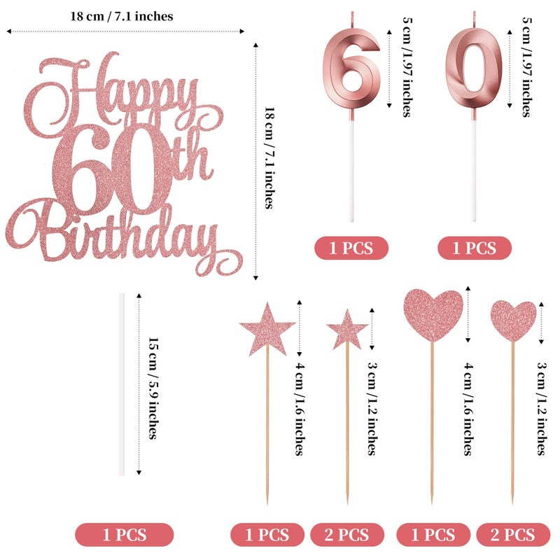 Lecferrarc 60th Birthday Cake Toppers, 60th Birthday Candles Numeral Candles and Glitter Cake Decorations Toppers Set for Party Supplies (Rose Gold) - Image 2