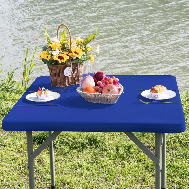 Nacuci Square Fitted Table Cover Elastic Tablecloth Stretch Spandex Table Top Cover Table Topper Cap for Dining Kitchen Home Party Blue 34X34 Inch - Image 2