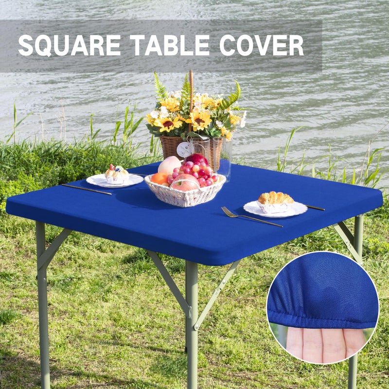 Nacuci Square Fitted Table Cover Elastic Tablecloth Stretch Spandex Table Top Cover Table Topper Cap for Dining Kitchen Home Party Blue 34X34 Inch - Image 3