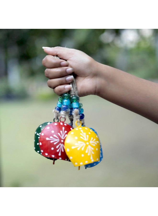 DULI Metal Cowbells Wall Hanging, Feng Shui, Wall Art, Wall Decor, PositiveVibes, Hand Painted Cowbells, Wall Art, Diwali Decor, Home Decor Hanging Bells (Packof5: ColoredCowbell) - Image 1