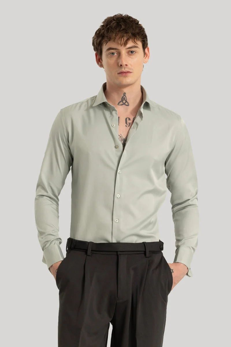 SNITCH Double Cuff Light Green Plain Shirt