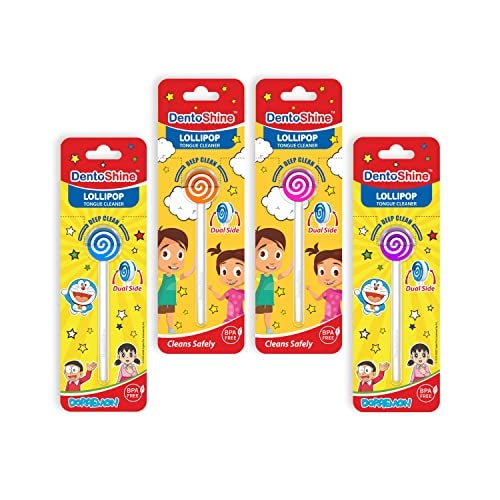 DentoShine Lollipop Tongue Cleaner for Kids (Pink, Blue, Orange & Purple, Pack of 4) - Image 1