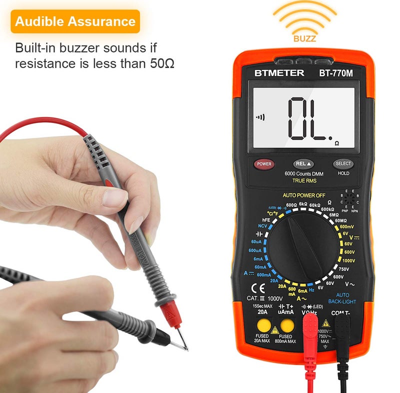 BTMETER Digital Multimeter TRMS 6000 Count, BTMETER BT-770M Auto/Manual Ranging DMM Electrical Meter Tester for AC/DC Amp, AC/DC Volt, Ohm Capacitance Frequency Continuity Temperature NCV, Auto Backlight - Image 2