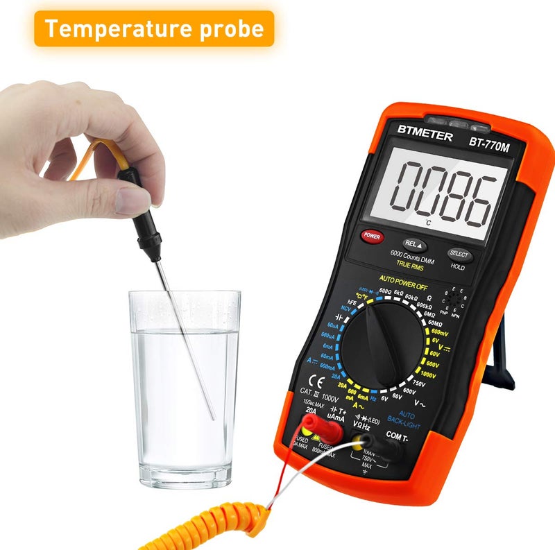 BTMETER Digital Multimeter TRMS 6000 Count, BTMETER BT-770M Auto/Manual Ranging DMM Electrical Meter Tester for AC/DC Amp, AC/DC Volt, Ohm Capacitance Frequency Continuity Temperature NCV, Auto Backlight - Image 3
