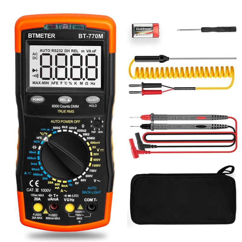 BTMETER Digital Multimeter TRMS 6000 Count, BTMETER BT-770M Auto/Manual Ranging DMM Electrical Meter Tester for AC/DC Amp, AC/DC Volt, Ohm Capacitance Frequency Continuity Temperature NCV, Auto Backlight - Image 1