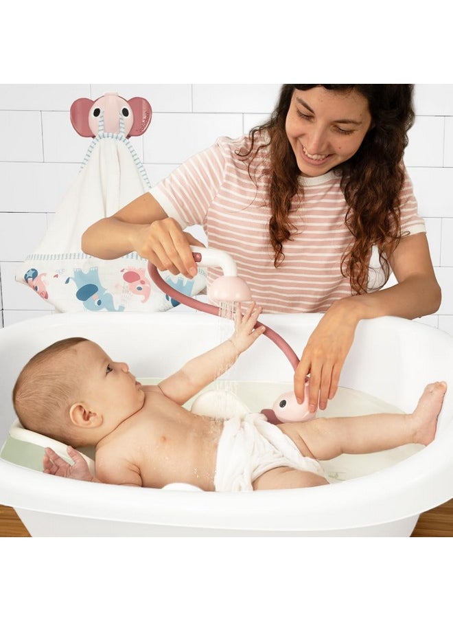 Yookidoo Yookidoo Baby Bath Elephant Shower Head Gift Set - Includes Hooded Towel & Hanger - Control Water from 2 Elephant Trunk Knobs for Max Fun in Tub or Sink Newborns, Toddlers, Boys, Girls (Blush Pink)  - Image 3
