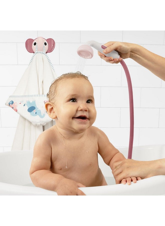 Yookidoo Yookidoo Baby Bath Elephant Shower Head Gift Set - Includes Hooded Towel & Hanger - Control Water from 2 Elephant Trunk Knobs for Max Fun in Tub or Sink Newborns, Toddlers, Boys, Girls (Blush Pink)  - Image 4