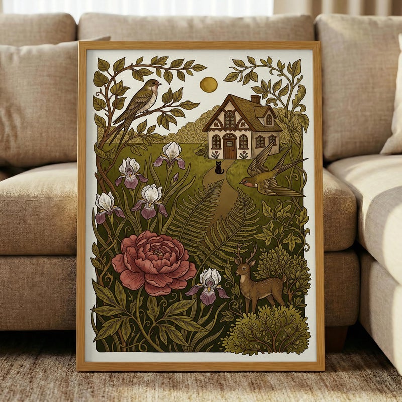 TNESSENTIAL Cottagecore Forest Print – Black Cat Wall Art, Vintage Folk Art Illustration, Woodland Botanical Poster, Whimsical Nature Decor, Cat Gift - Image 5
