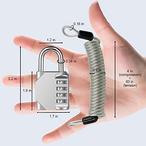 Disecu 2 Pack disecu 4 Digit Combination Lock, Outdoor Waterproof Padlock with Steel Cable for School Gym Locker, Helmet, Gate, Fence, Luggage (Silver) - Image 2