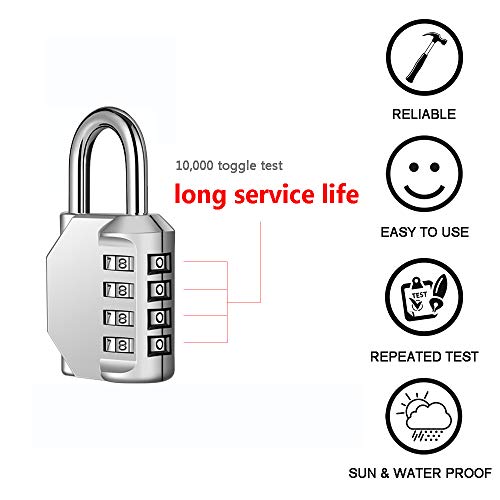 Disecu 2 Pack disecu 4 Digit Combination Lock, Outdoor Waterproof Padlock with Steel Cable for School Gym Locker, Helmet, Gate, Fence, Luggage (Silver) - Image 4