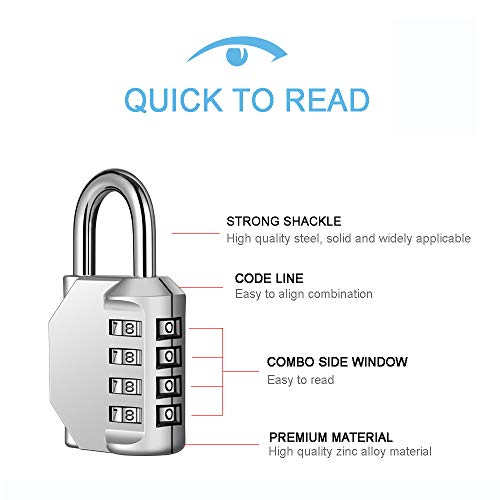 Disecu 2 Pack disecu 4 Digit Combination Lock, Outdoor Waterproof Padlock with Steel Cable for School Gym Locker, Helmet, Gate, Fence, Luggage (Silver) - Image 3