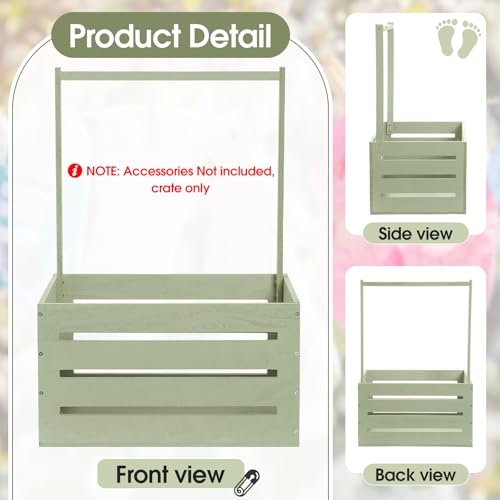 Suzile Wooden Baby Shower Crate Closet, Wood Hamper New Baby Gift Basket with Handle Gender Reveal Storage Box for Pregnancy New Parent(Light Green,Classic) - Image 4
