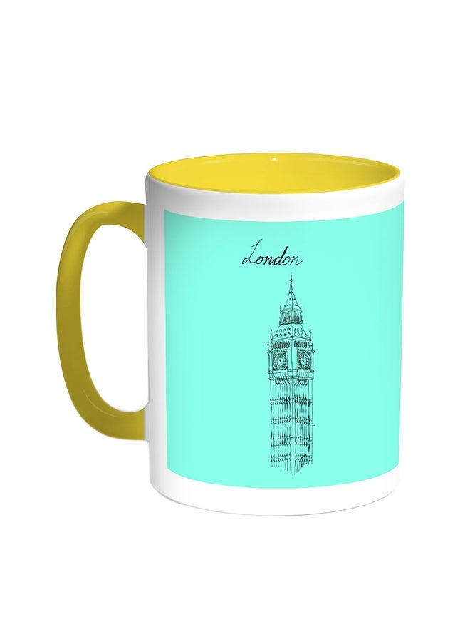 RYN Landmarks - Big Ben Clock Printed Coffee Mug Yellow/White 11ounce