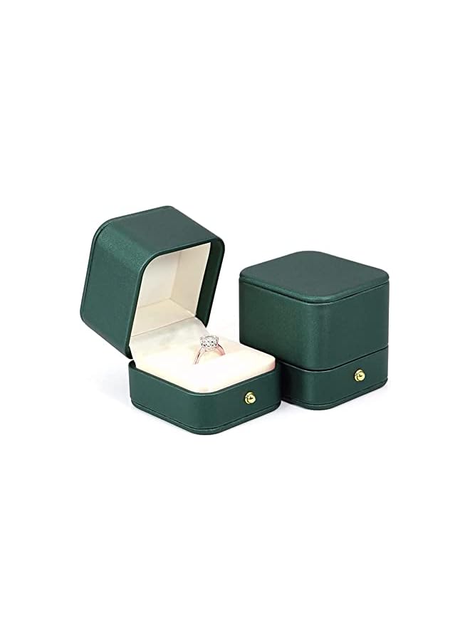 The Bros Ring Box, Premium Gorgeous Vintage Single Slot Square Leather Bearer Ring Box for Proposal Wedding Ceremony Anniversary(Green)…  - Image 3