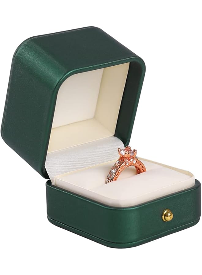 The Bros Ring Box, Premium Gorgeous Vintage Single Slot Square Leather Bearer Ring Box for Proposal Wedding Ceremony Anniversary(Green)…  - Image 1