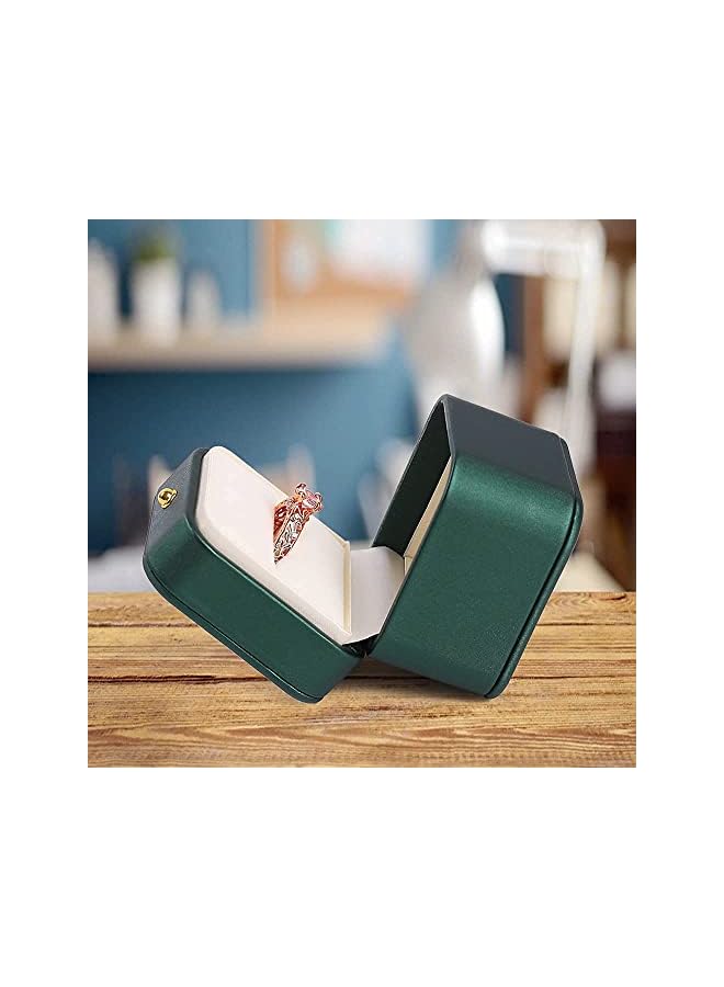 The Bros Ring Box, Premium Gorgeous Vintage Single Slot Square Leather Bearer Ring Box for Proposal Wedding Ceremony Anniversary(Green)…  - Image 2