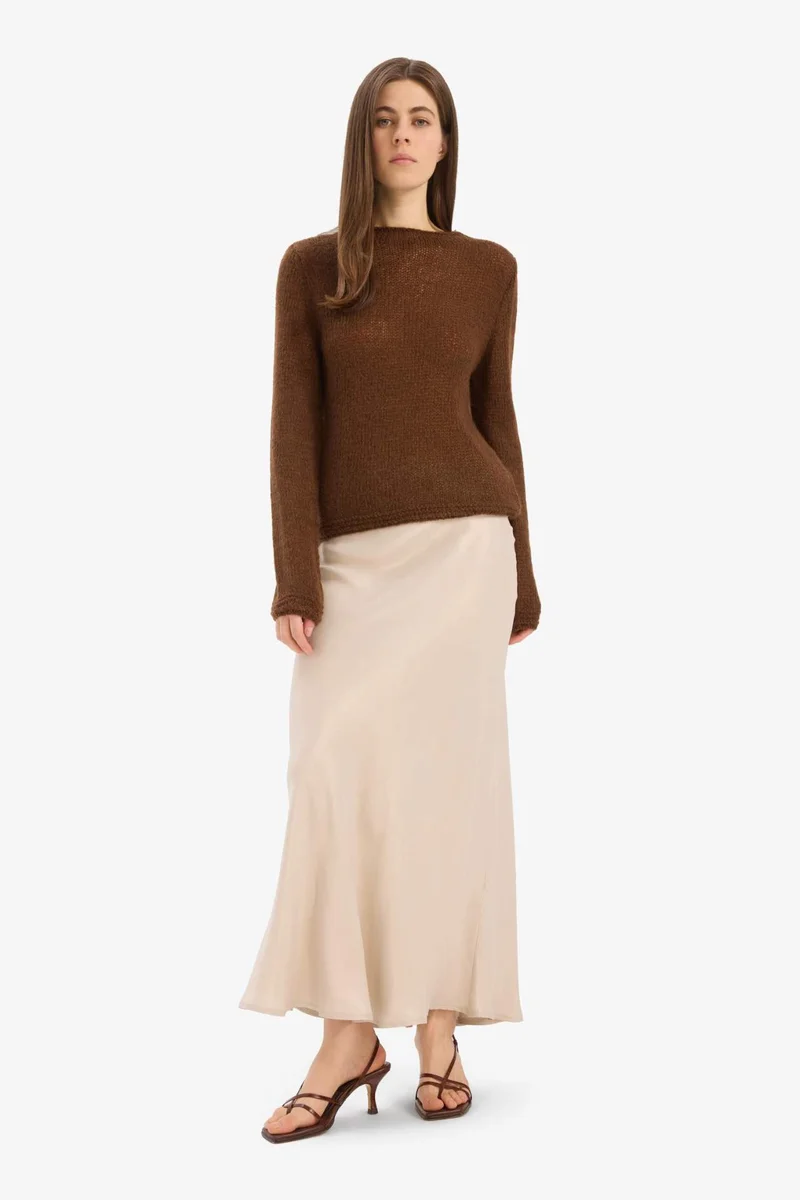 ديفاكتو A Cut Satin Normal Waist Midi Skirt