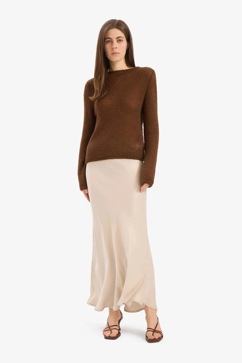 ديفاكتو A Cut Satin Normal Waist Midi Skirt