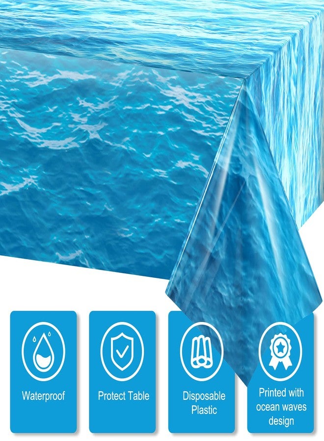 ايرينير مفرش طاولة بلاستيكي من إيريناري، قطعتان، بنقشة أمواج المحيط، مقاس 54 × 108 بوصة، غطاء طاولة بنقشة أمواج المحيط، غطاء طاولة أزرق بنقشة البحر، مناسب للشاطئ، حمام السباحة، حفلات أعياد الميلاد، مستلزمات الاستحمام - Image 4
