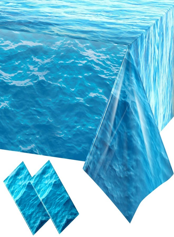 ايرينير مفرش طاولة بلاستيكي من إيريناري، قطعتان، بنقشة أمواج المحيط، مقاس 54 × 108 بوصة، غطاء طاولة بنقشة أمواج المحيط، غطاء طاولة أزرق بنقشة البحر، مناسب للشاطئ، حمام السباحة، حفلات أعياد الميلاد، مستلزمات الاستحمام - Image 1