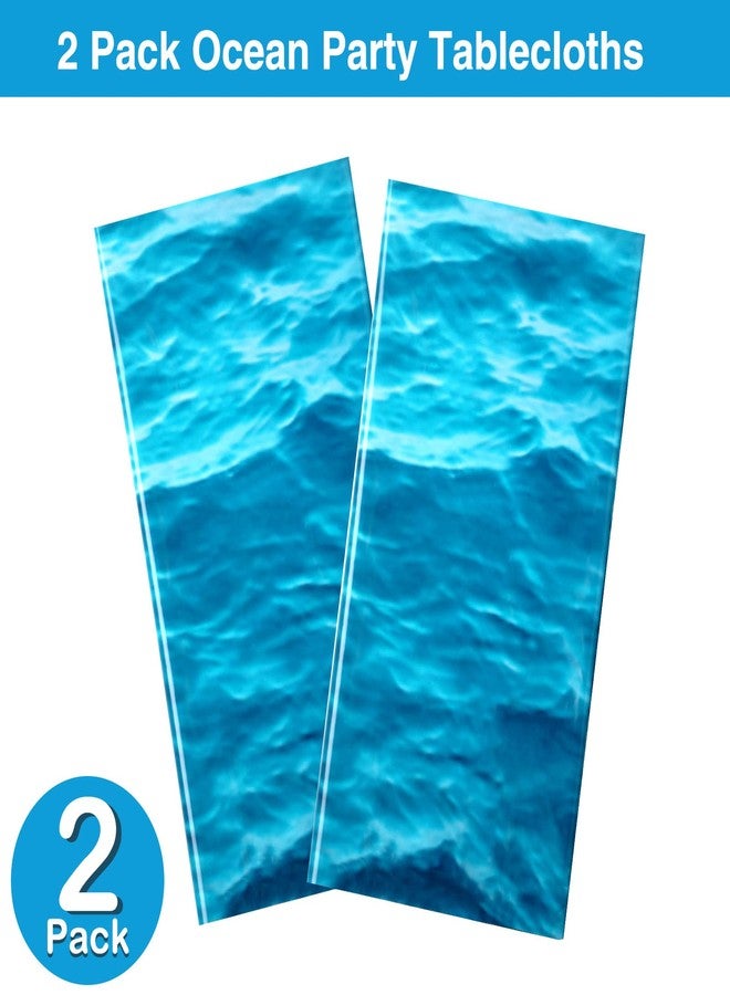 ايرينير مفرش طاولة بلاستيكي من إيريناري، قطعتان، بنقشة أمواج المحيط، مقاس 54 × 108 بوصة، غطاء طاولة بنقشة أمواج المحيط، غطاء طاولة أزرق بنقشة البحر، مناسب للشاطئ، حمام السباحة، حفلات أعياد الميلاد، مستلزمات الاستحمام - Image 3