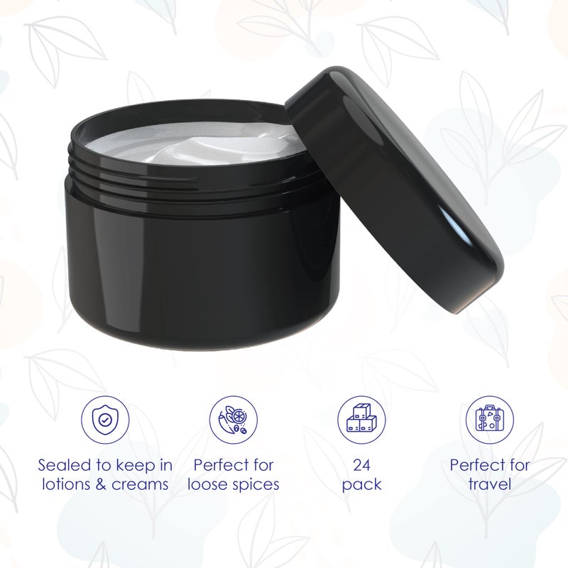 Houseables Cosmetic Containers With Lids, Black Jars, Lotion Container, 2 Oz Jars With Lids, Small Plastic Pot for Body Butter, Cream, Makeup, Powder, Body Scrub, Lip Scrub, Balm, Travel, Empty, 24 PK - Image 2