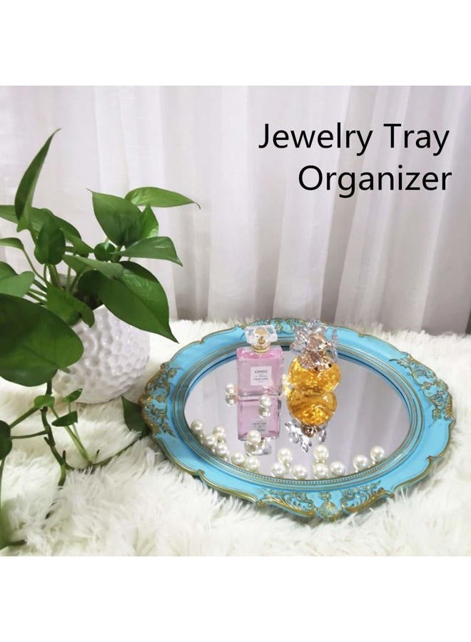 Yamfurga Decorative Mirrors Tray, Hanging Wall Mirror, Vintage Multi-Functional Display Tray, Jewelry Trays, Vanity Trays, Serving Trays,13" W x 15" L, Golden Blue - Image 5