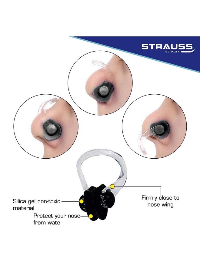 شتراوس طقم سباحة STRAUSS مع نظارات واقية من الأشعة فوق البنفسجية والضباب، وغطاء سباحة، وسدادات أذن وسدادات أنف - طقم سباحة مناسب لجميع الفئات العمرية | قابل للتعديل بالكامل | (رمادي) - Image 5