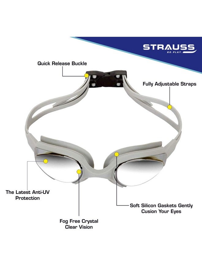 شتراوس طقم سباحة STRAUSS مع نظارات واقية من الأشعة فوق البنفسجية والضباب، وغطاء سباحة، وسدادات أذن وسدادات أنف - طقم سباحة مناسب لجميع الفئات العمرية | قابل للتعديل بالكامل | (رمادي) - Image 2
