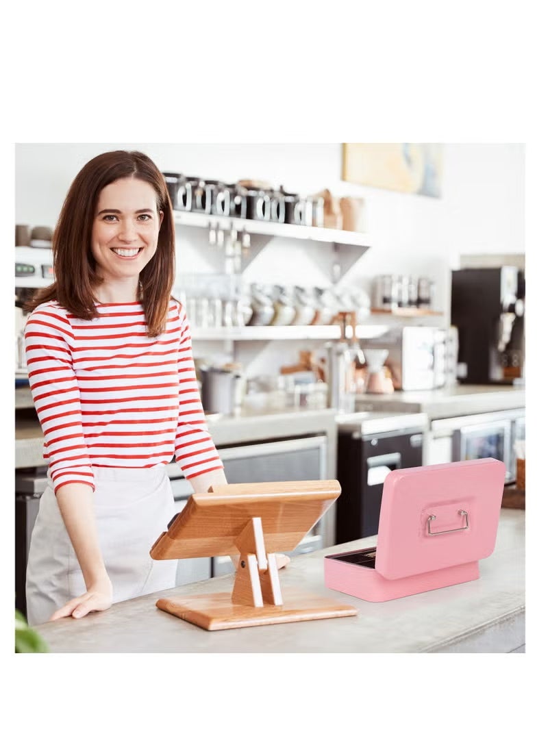 Steel Cash Box with Key Lock, Metal Small Money Organizer with Money Tray, Cash Storage Box with Lockable Cover, Pink - Image 4