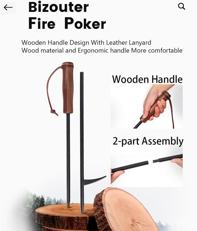 Loquat Fire Poker for Fire Pit,34in 2in1 Foldable Fire Poker  Blow Stick Fireplace Tools with Wooden Ergonomic Handle,Portable Fire Pit Poker for Campfire,Outdoor,Indoor,Wood Burning Stove  BBQ - Image 3