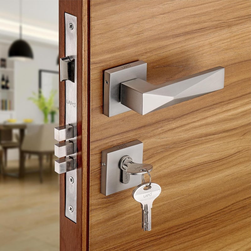 LAPO أقفال أبواب ثقيلة للباب الرئيسي، قفل باب مورتيس، مجموعات مقابض أقفال الأبواب مع 3 مفاتيح نحاسية، قفل باب غرفة النوم، قفل مقبض للمنزل، المكتب، الفندق | تشطيب مطفي | ضمان 3 سنوات Ro-131 - Image 1
