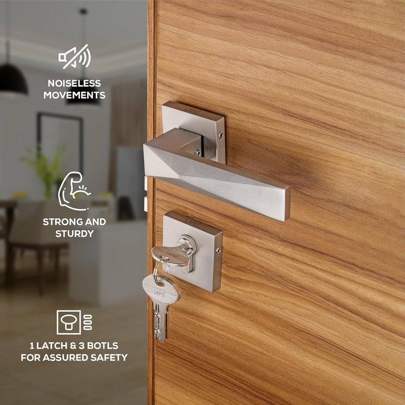 LAPO أقفال أبواب ثقيلة للباب الرئيسي، قفل باب مورتيس، مجموعات مقابض أقفال الأبواب مع 3 مفاتيح نحاسية، قفل باب غرفة النوم، قفل مقبض للمنزل، المكتب، الفندق | تشطيب مطفي | ضمان 3 سنوات Ro-131 - Image 3