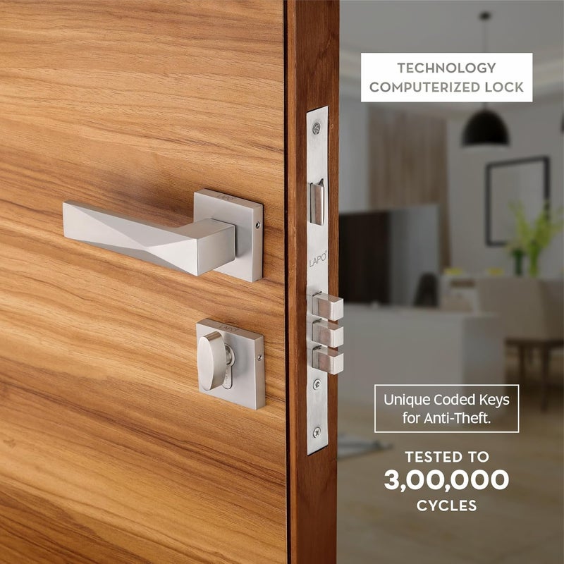 LAPO أقفال أبواب ثقيلة للباب الرئيسي، قفل باب مورتيس، مجموعات مقابض أقفال الأبواب مع 3 مفاتيح نحاسية، قفل باب غرفة النوم، قفل مقبض للمنزل، المكتب، الفندق | تشطيب مطفي | ضمان 3 سنوات Ro-131 - Image 4