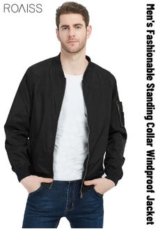 roaiss Classic Bomber Jacket, Men's Casual Baseball Jacket Coat Regular Fit College Hipster Windbreaker For Winter Fall  - Image 2