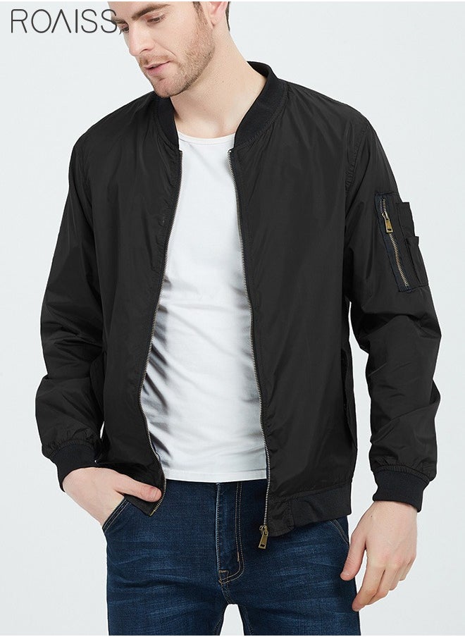 roaiss - Classic Bomber Jacket, Men's Casual Baseball Jacket Coat Regular Fit College Hipster Windbreaker For Winter Fall - Image 1