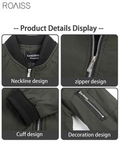 roaiss Classic Bomber Jacket, Men's Casual Baseball Jacket Coat Regular Fit College Hipster Windbreaker For Winter Fall  - Image 5