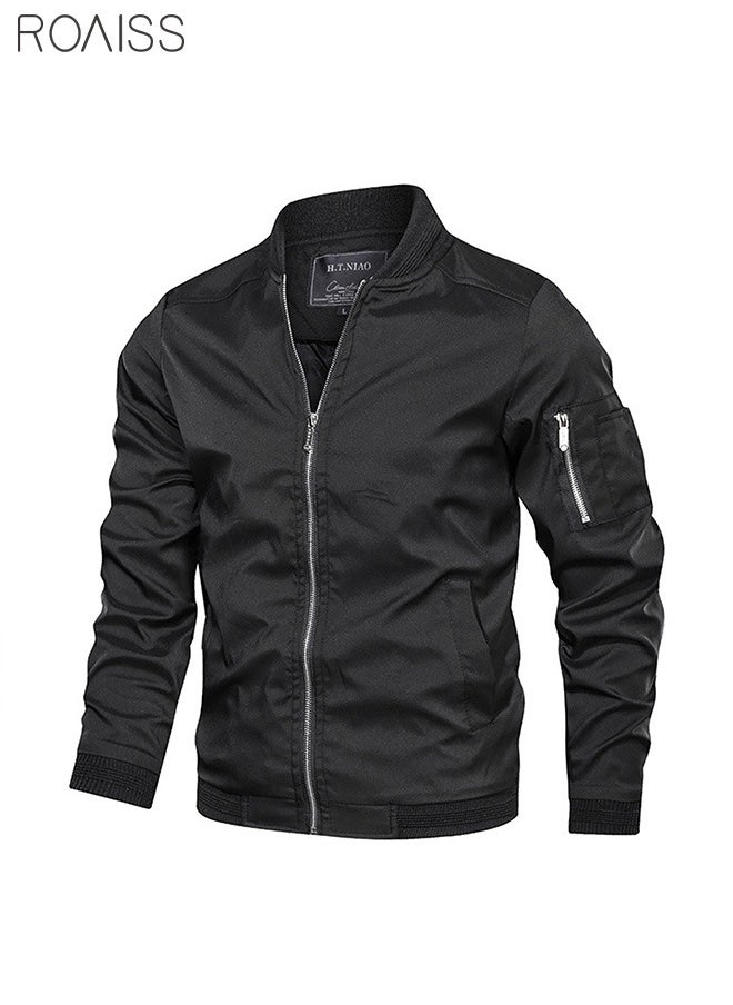 roaiss - Classic Bomber Jacket, Men's Casual Baseball Jacket Coat Regular Fit College Hipster Windbreaker For Winter Fall - Image 1