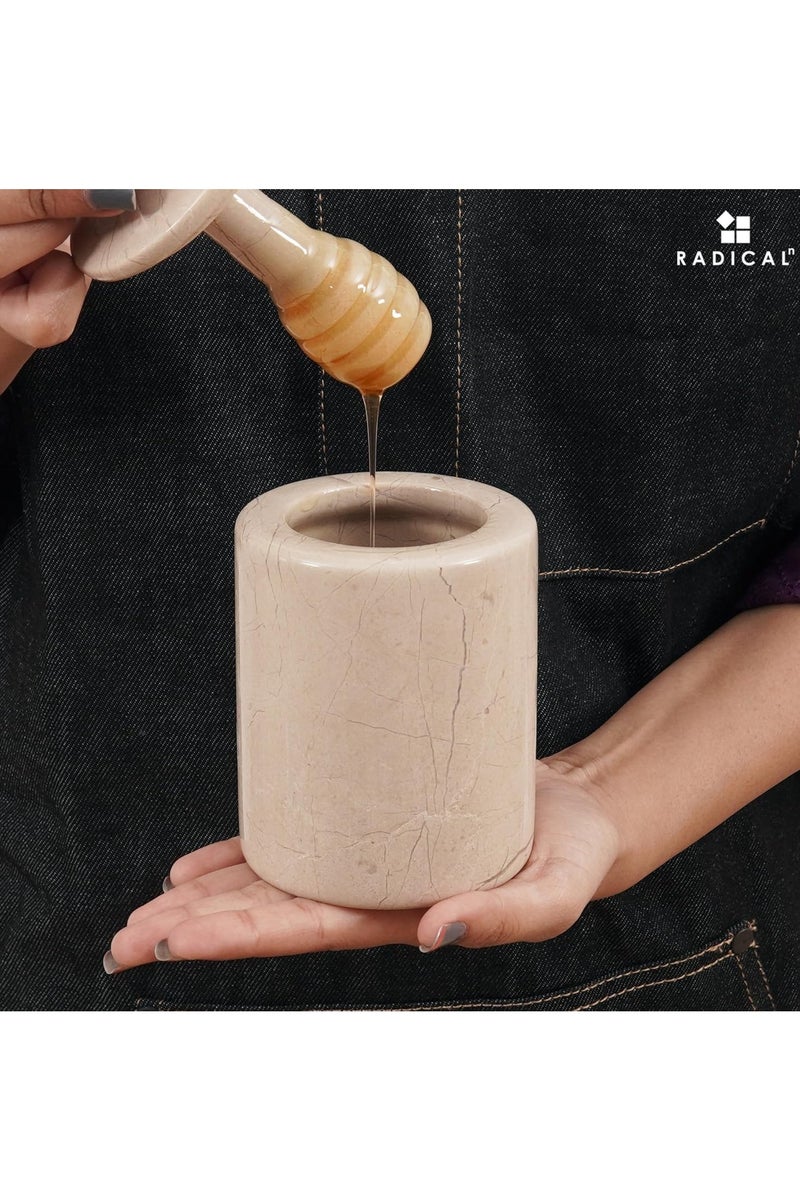 RADICALn Radicaln Marble Honey Pot 5.5'' Inches Verona Handmade Mini Honey Jars with Dipper - Ideal Honey Containers and Sugar Dispenser for Kitchen Countertop Accessories, Honey Dipper With lid - Image 2