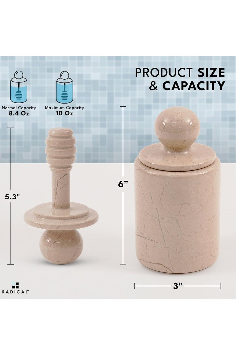 RADICALn Radicaln Marble Honey Pot 5.5'' Inches Verona Handmade Mini Honey Jars with Dipper - Ideal Honey Containers and Sugar Dispenser for Kitchen Countertop Accessories, Honey Dipper With lid - Image 3