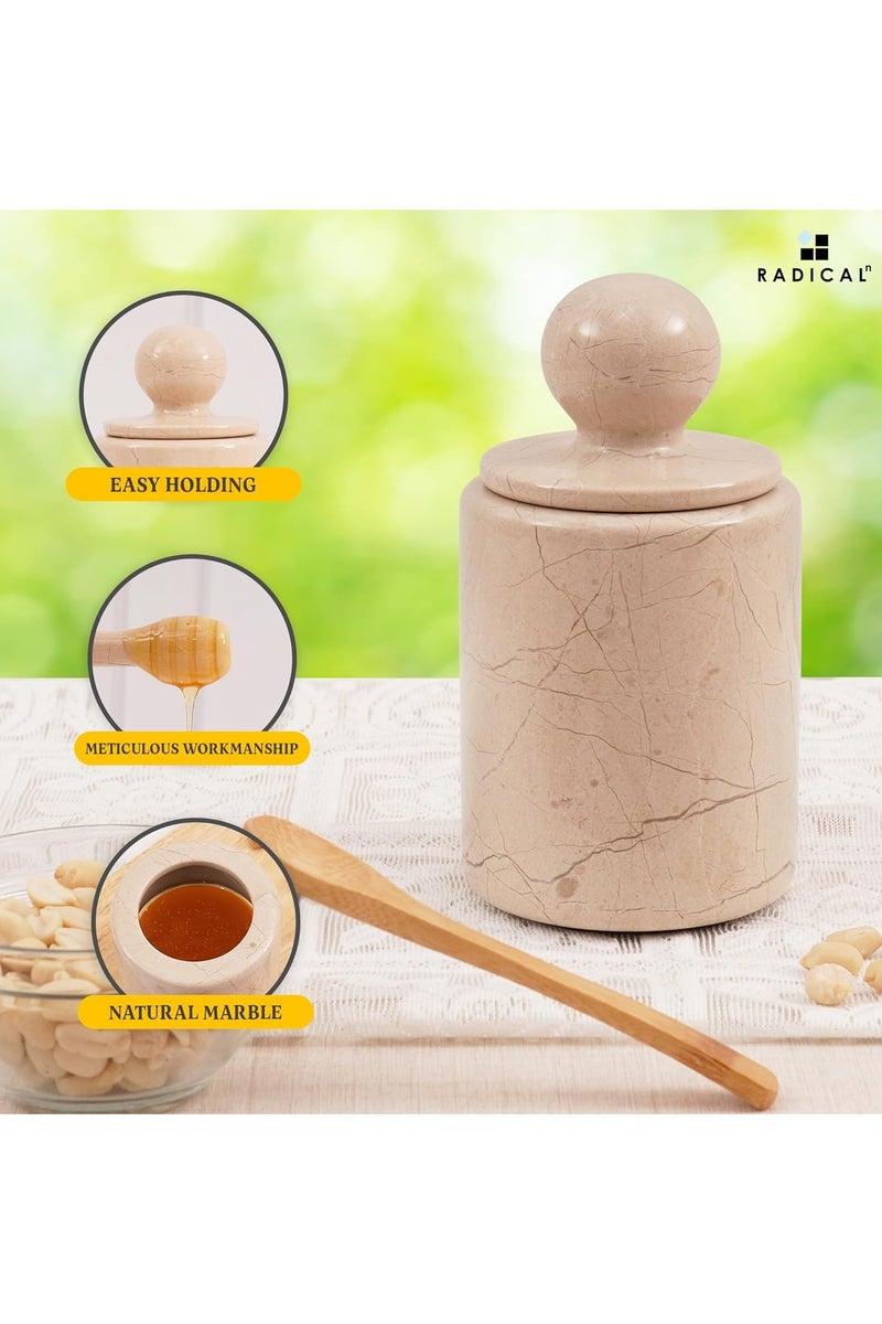 RADICALn Radicaln Marble Honey Pot 5.5'' Inches Verona Handmade Mini Honey Jars with Dipper - Ideal Honey Containers and Sugar Dispenser for Kitchen Countertop Accessories, Honey Dipper With lid - Image 4