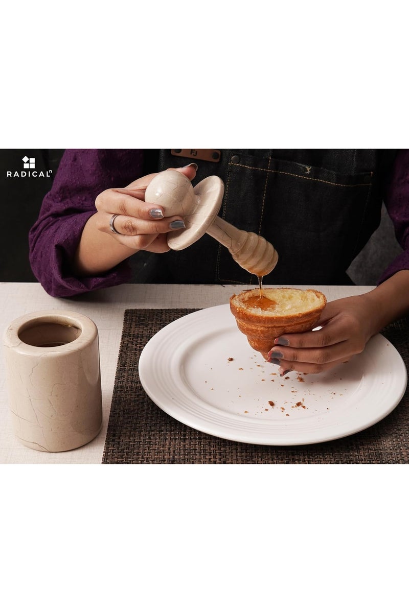 RADICALn Radicaln Marble Honey Pot 5.5'' Inches Verona Handmade Mini Honey Jars with Dipper - Ideal Honey Containers and Sugar Dispenser for Kitchen Countertop Accessories, Honey Dipper With lid - Image 5